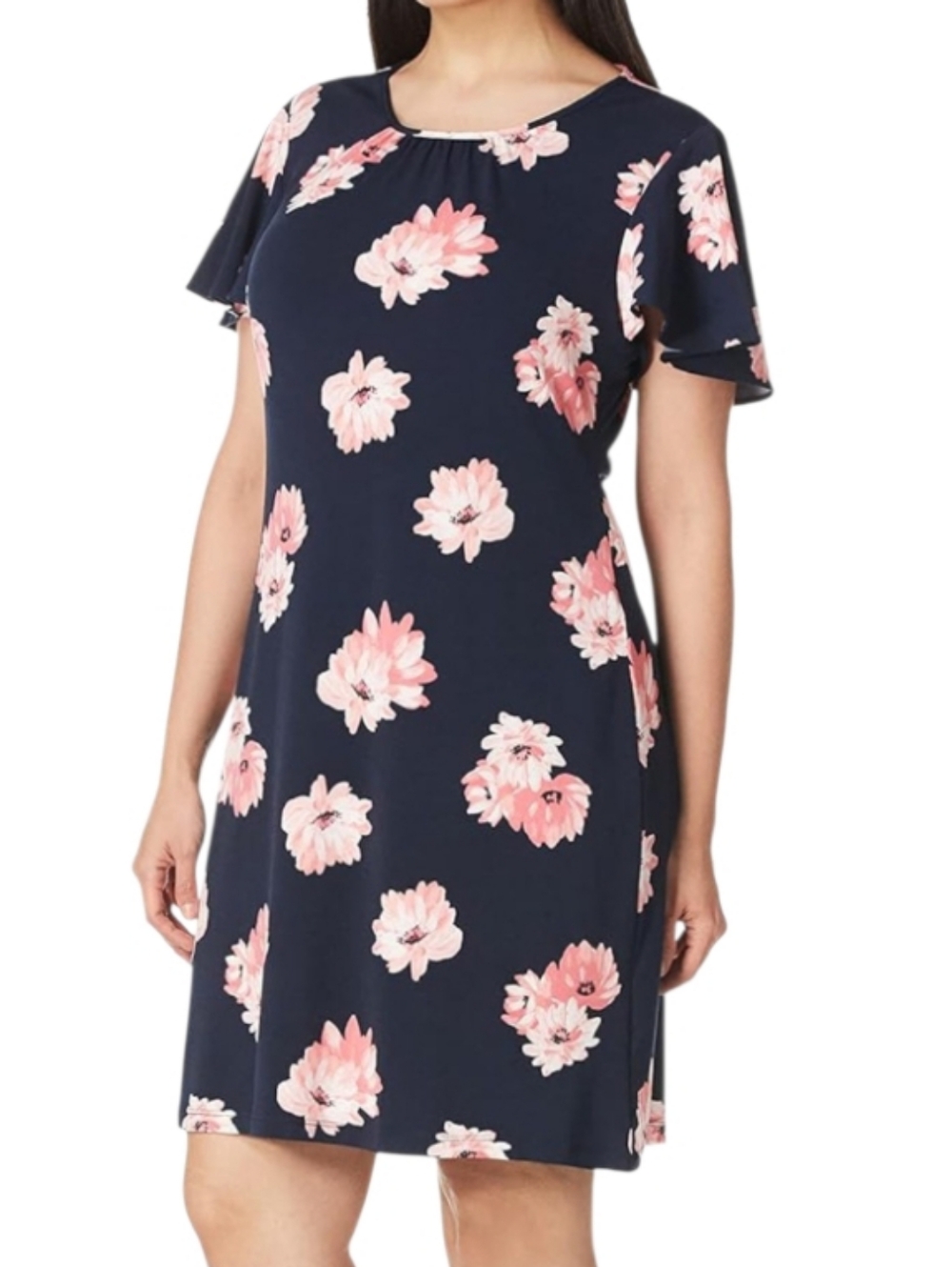 US2🌸Tommy Hilfiger Black Midi Dress with Pink Floral Print